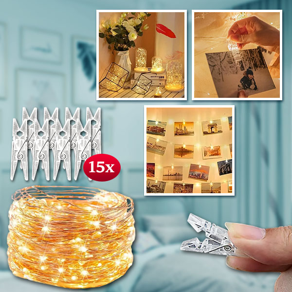 Styginiai žibintai su spaustukais paveikslams kabinti (3 m) | PHOTOGLO