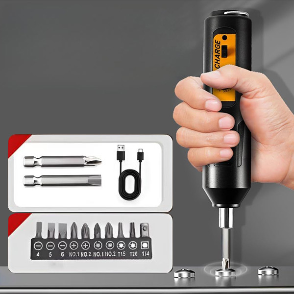 Mini elektrinis atsuktuvas - 12 antgalių, 1 val. USB įkrovimas | SCREWZI